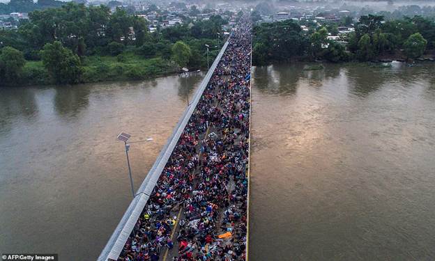 Thousands were left stranded on a border bridge Saturday as women and children were allowed into Mexico