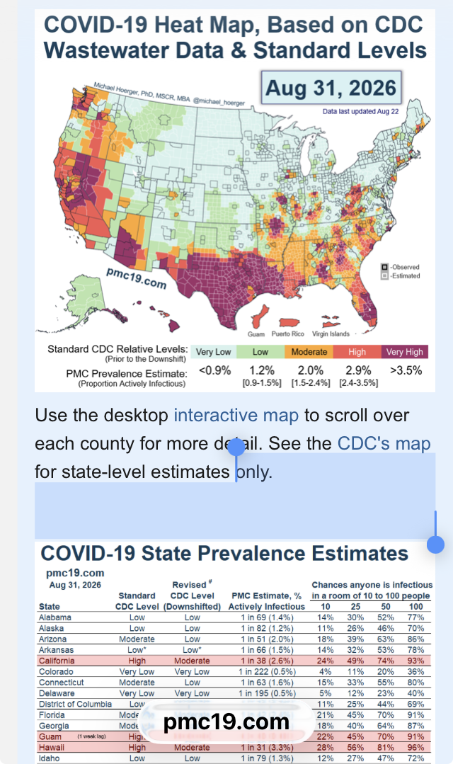 COVID-19 Heat Map, Based on CDC Wastewater Data & Standard Levels